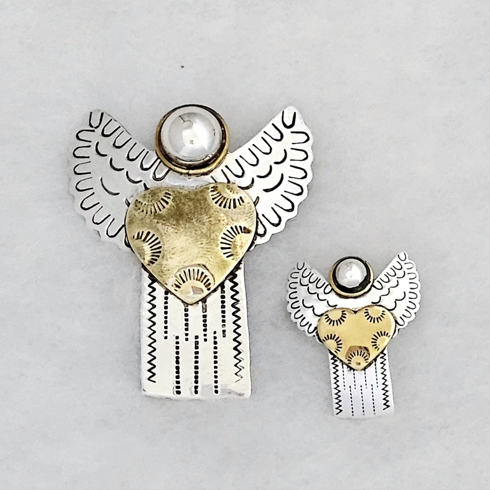 CLEARANCE! Silpada Sterling Silver Angel Brass Heart Pin Pendant Brooch RARE SET